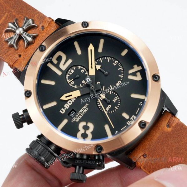 U Boat Classico U-72 Replica Watches Rose Gold Bezel Black Dial