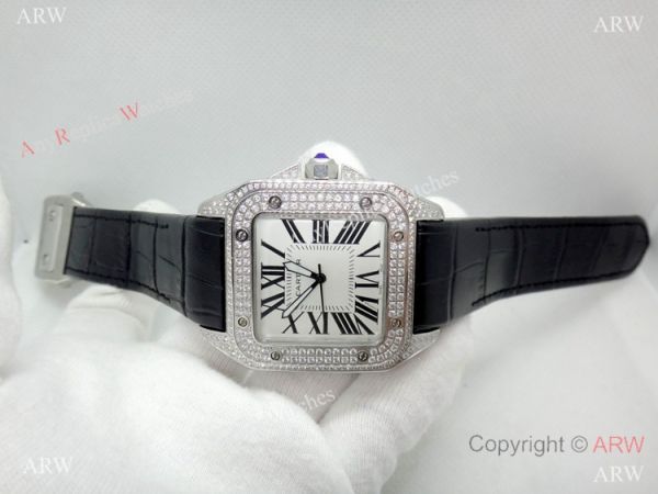 Cartier Santos Diamond Replica Watch Stainless Steel QUARTZ 39mm