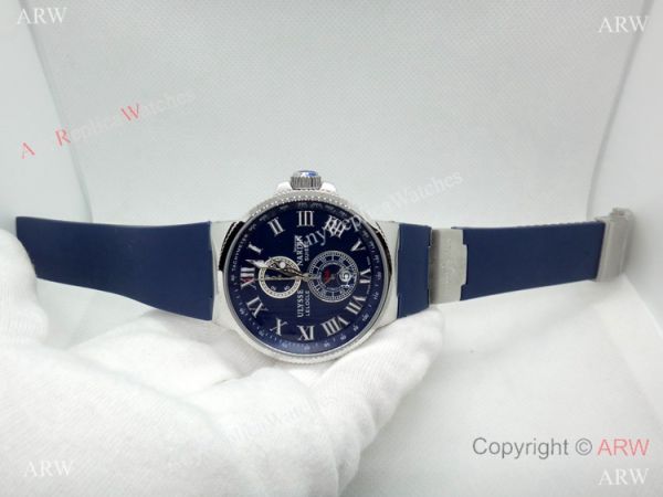SWISS Replica Ulysse Nardin Marine Watch Blue Chronograph Dial Blue Rubber Strap