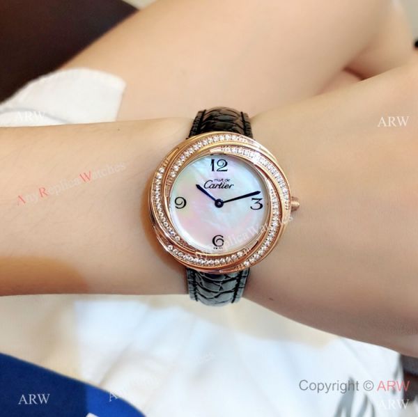 Perfect Replica Cartier Rose Gold White MOP Dial Watches For Sale