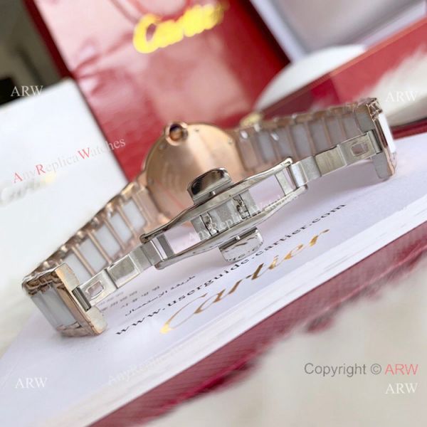 Copy Cartier Ballon Bleu quartz 36mm Watch White CeramicRose Gold Case