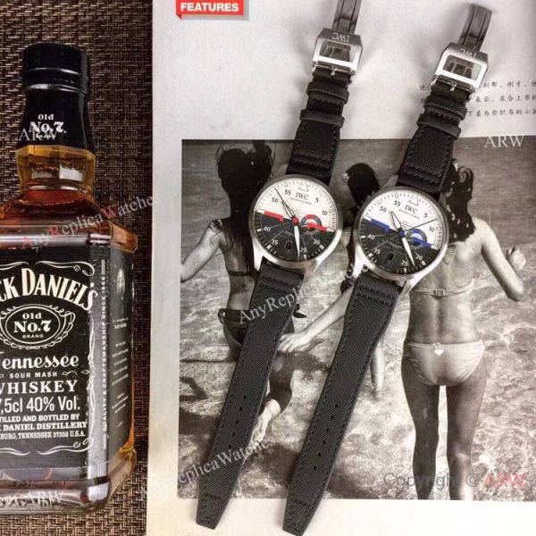 Swiss Replica IWC Pilots Top Gun SS Black Leather Strap Watch
