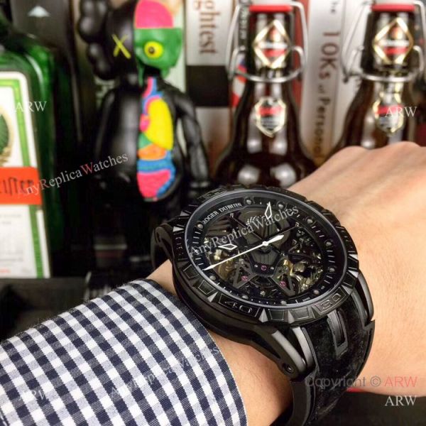 Roger Dubuis Excalibur Skeleton Copy Watch Black DLC Case 46mm