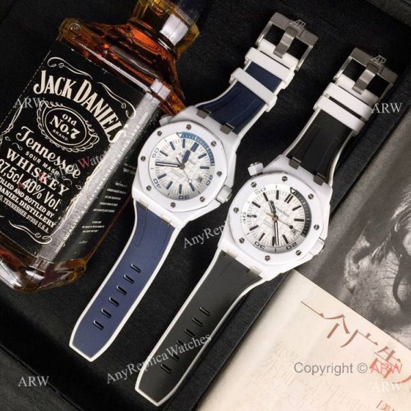 Swiss 3120 Audemars Piguet Royal Oak Offshore Divers White Ceramic Blue Rubber Watch New Replica