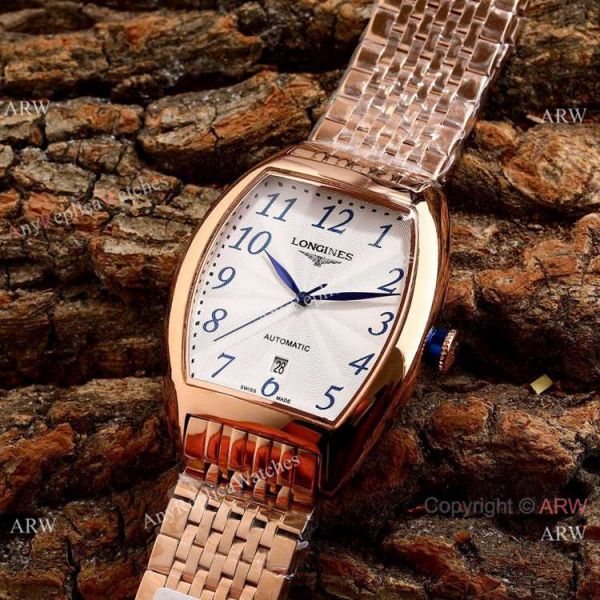 Copy Longines Evidenza Men Watches Black Dial Black Leather Strap