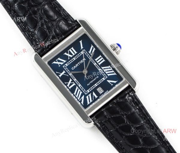 (ER) Grade 1A SwissTank Solo Cartier Watch Copy SS Black Roman Face