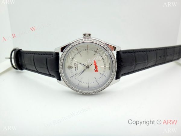 High Quality Rolex Geneve Cellini Replica Watch SS Diamond Bezel 39mm