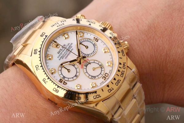 1:1 Best Copy Rolex Daytona Yellow Gold Diamond Marker 4130 JH Factory Watch