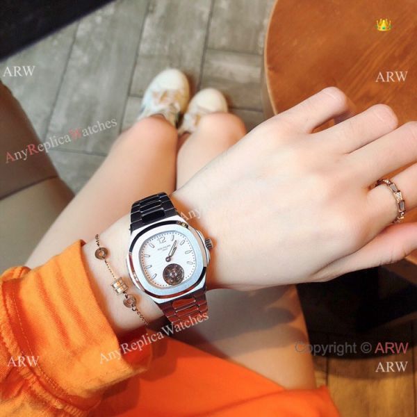 Replica Patek Philippe Nautilus Womens Watch SS Gray Dial Tourbillon