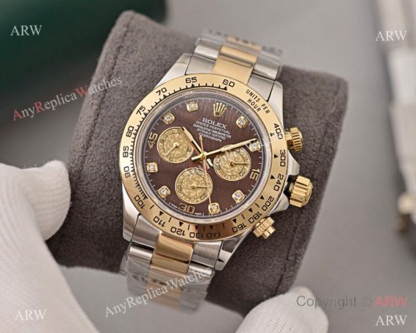 Copy Rolex Cosmograph Daytona 40 Watch Brown Dial with Diamond Markers