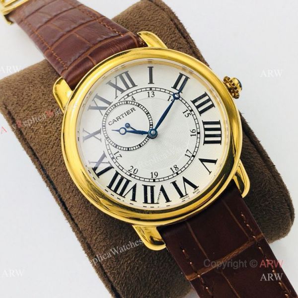 (EGF) New Ronde De Cartier Watch 904L Yellow Gold Diamond Bezel For Men 40mm