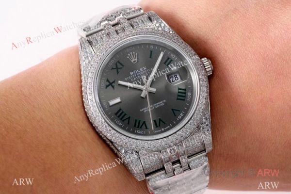 TW Factory Rolex Datejust Iced Out Watches Gray Dial Diamonds Silver Case
