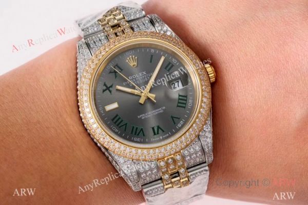 TW Factory Swiss Rolex Iced Out Datejust Watch Two Tone Grey Dial 41mm
