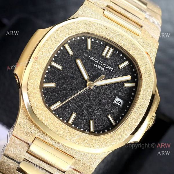 Replica Patek Philippe Frosted Gold Watch Black Frosted Dial 40mm
