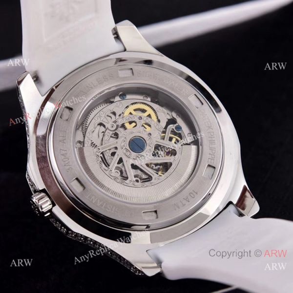 Copy Patek Philippe Aquanaut Watches Hollow Face Silver Diamond Bezel