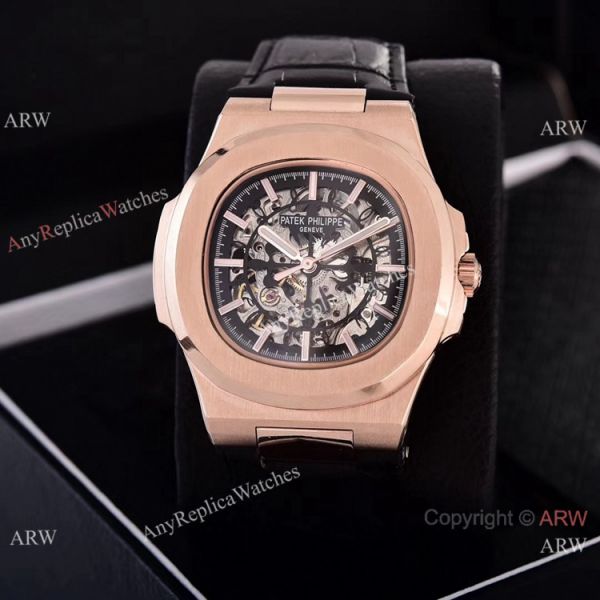 Faux Patek Philippe Nautilus Skeleton Dial Rose Gold Watches