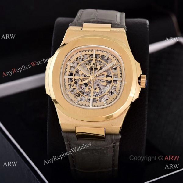 Faux Patek Philippe Nautilus Skeleton Watch Yellow Gold