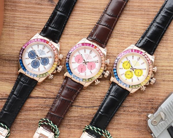 Fake Rolex Daytona Rainbow Watch Gold case White Dial Japan-quartz