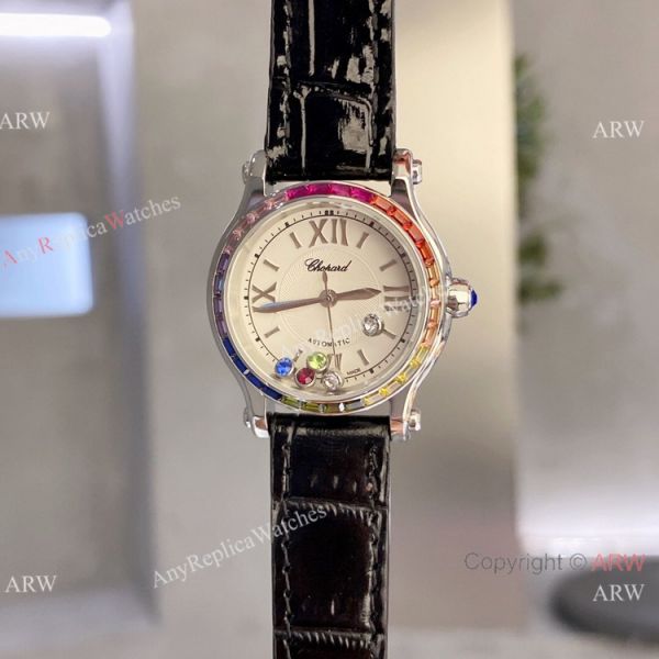 Chopard Happy Sport 30 Watch Rainbow bezel 2-Tone Rose Gold