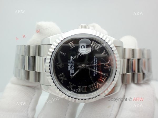 Copy Rolex Datejust Black Face Stainless Steel President Band
