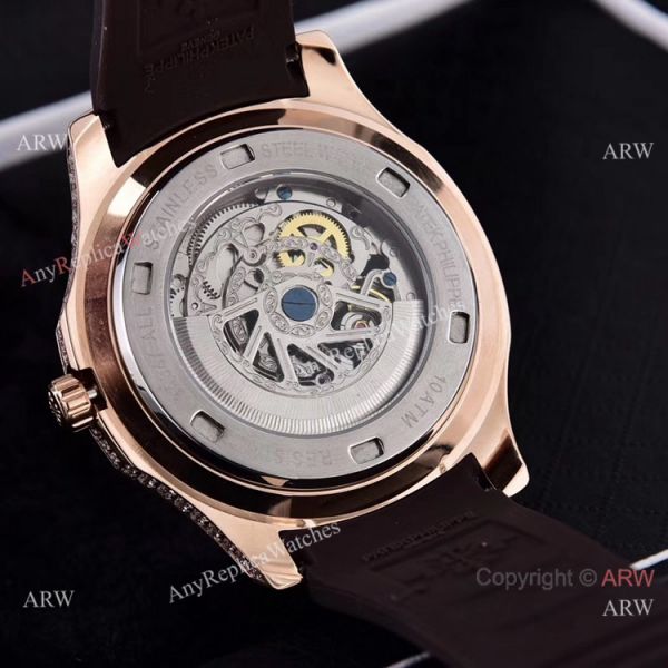 Replica Patek Philippe Aquanaut Diamond Watches Hollow Dial Rose Gold
